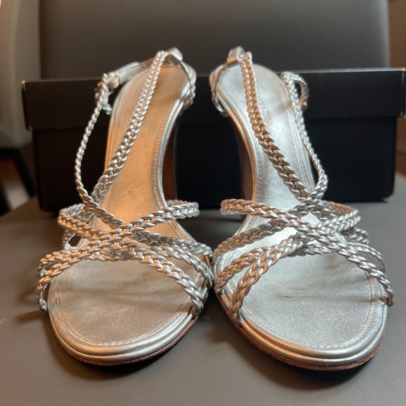 BCBGMAXAZRIA MA-Norwich Silver Heels – Metallic Leather, Size 7.5M - Picture 1 of 6